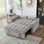 Sofá-cama de 2 lugares 4 em 1 com braços e bolsos de arrumação, sofá-cama extraível multifunções com encosto ajustável