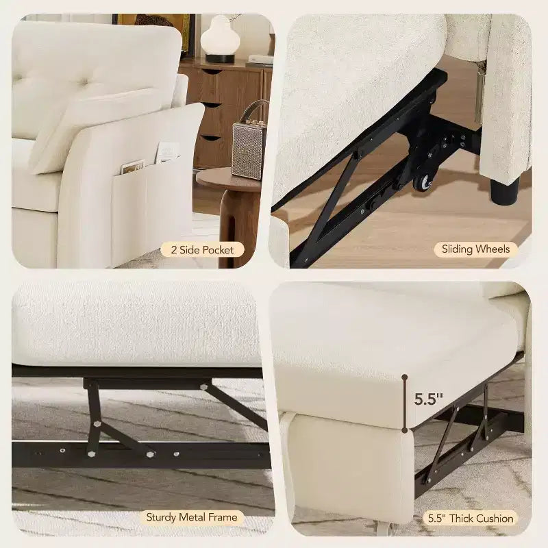 Divano letto trasformabile 3-in-1 Dyonery, divano letto estraibile con tasca laterale e schienale regolabile, montaggio senza attrezzi, divanetto pieghevole