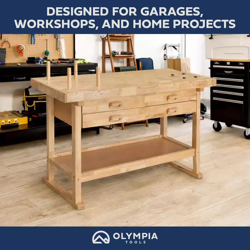 Banco da lavoro Olympia Tools da 60" in legno duro con finitura gommata, 4 cassetti, portata di 450 lb
