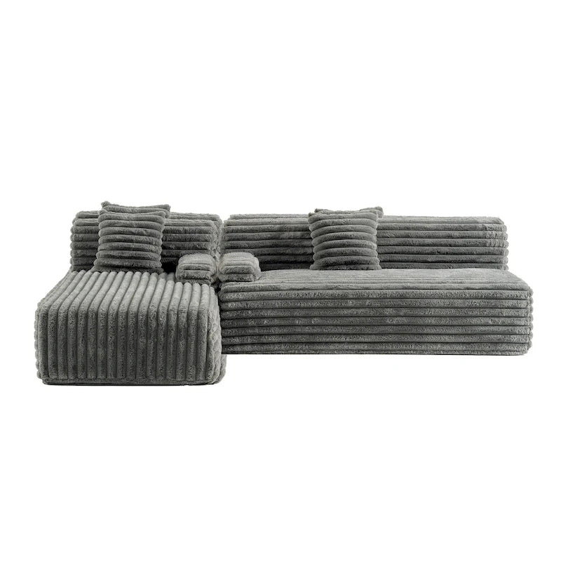 Modulární rohová pohovka Cloud, moderní čalouněná pohovka se 2 dekoračními polštáři, volně kombinovatelná modulární rohová pohovka ve tvaru L