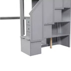 Hochbett in Twin-Größe mit L-förmigem Schreibtisch, 3 Schubladen, Schrank und Stauraum in der Treppe, Konstruktion aus massivem Kiefernholz/MDF