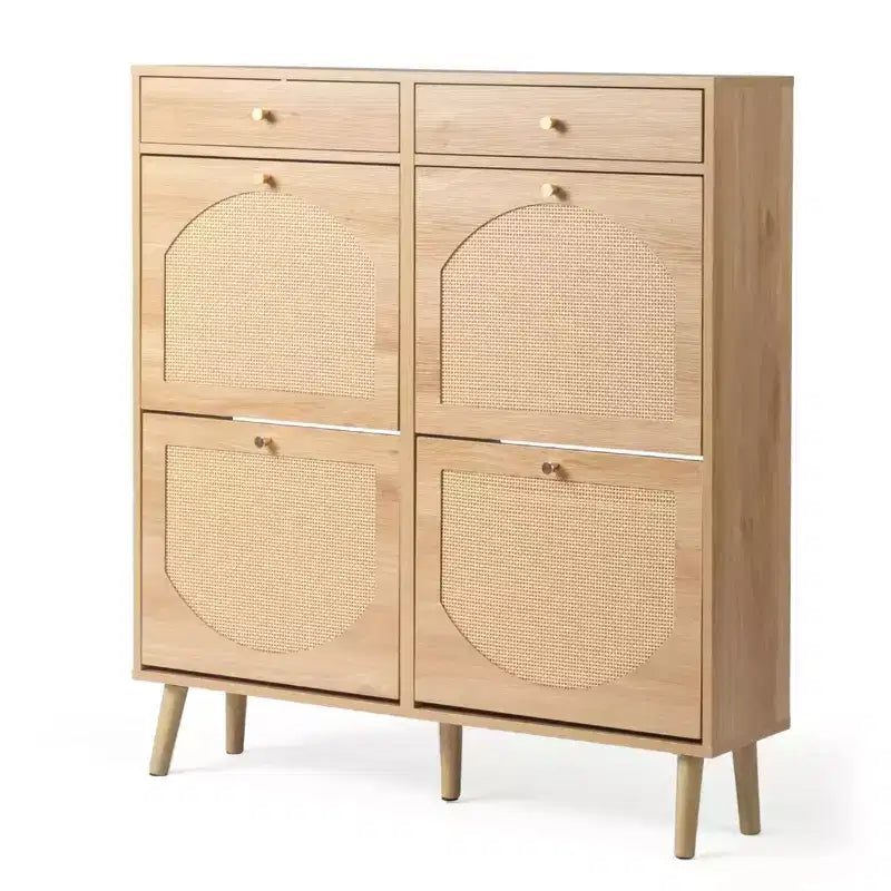 Sapateiro Karl Home com painel de rotim, 2 gavetas e 4 gavetas basculantes, em aglomerado de madeira, 41.34 W