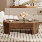 47,2-Zoll-Couchtisch mit Liftfunktion und verborgenem Fach, oval, braun