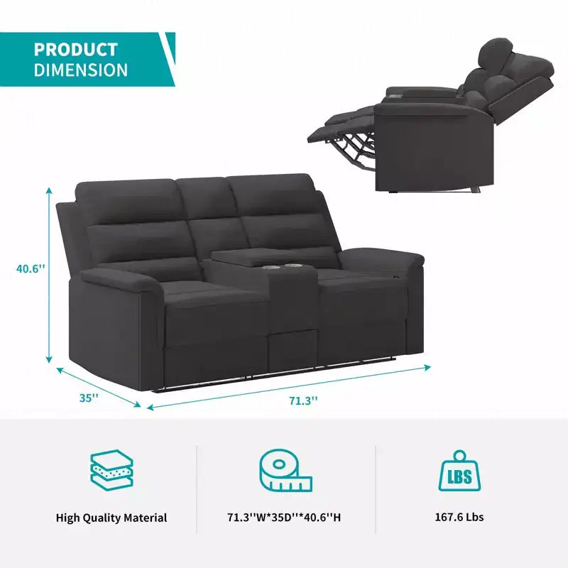 Beige-graues Relaxsofa aus Tech-Gewebe, 2-Sitzer, mit verstellbarer Rückenlehne und Fußstütze