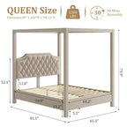 Queen-Size-Himmelbettgestell mit Pfosten, 4-Ecken-Betthalterungen, Lattenrost aus Massivholz, keine Bettfeder erforderlich, geräuschlos