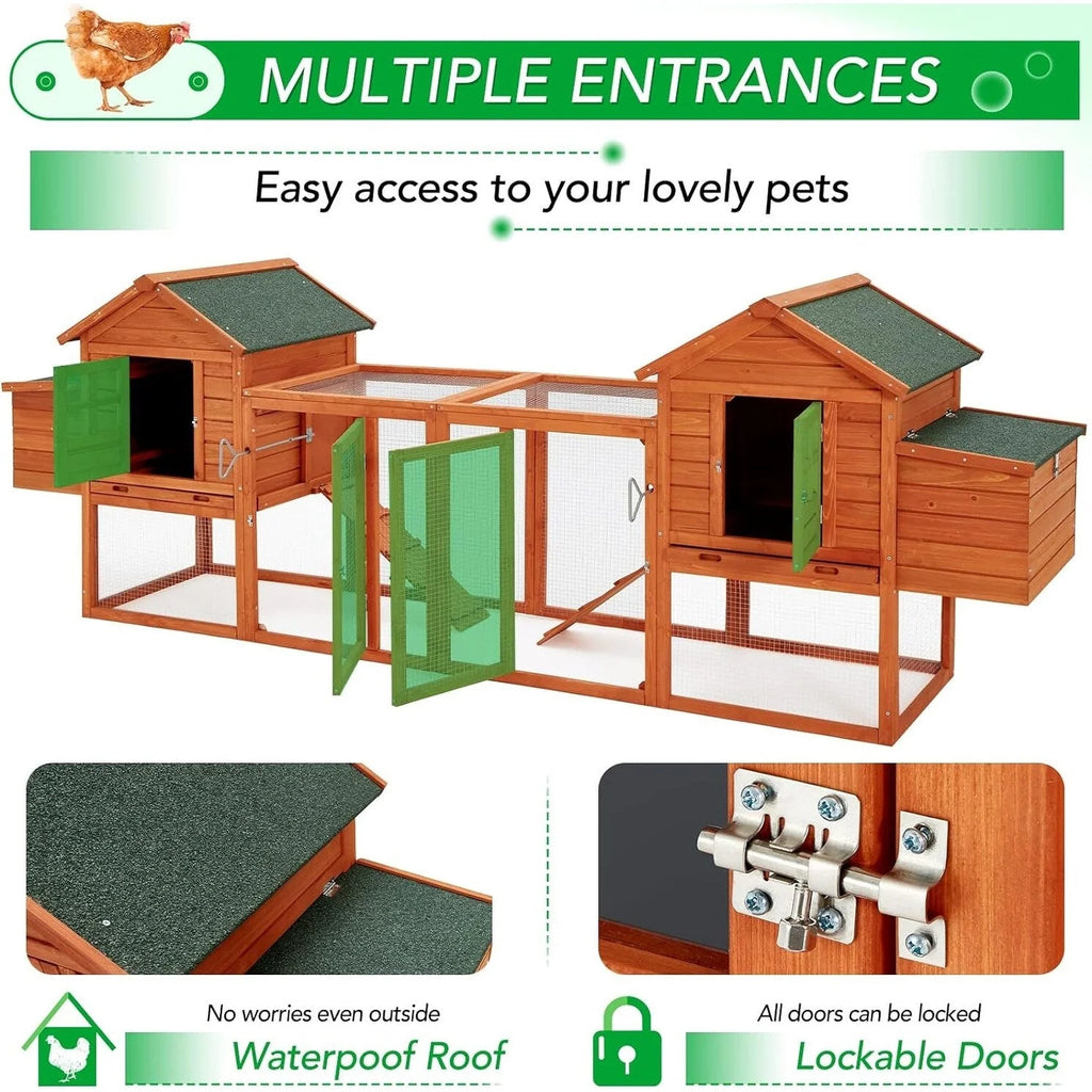 Grand poulailler AECOJOY de 144 po avec parcours, clapier en bois et cage pour volailles
