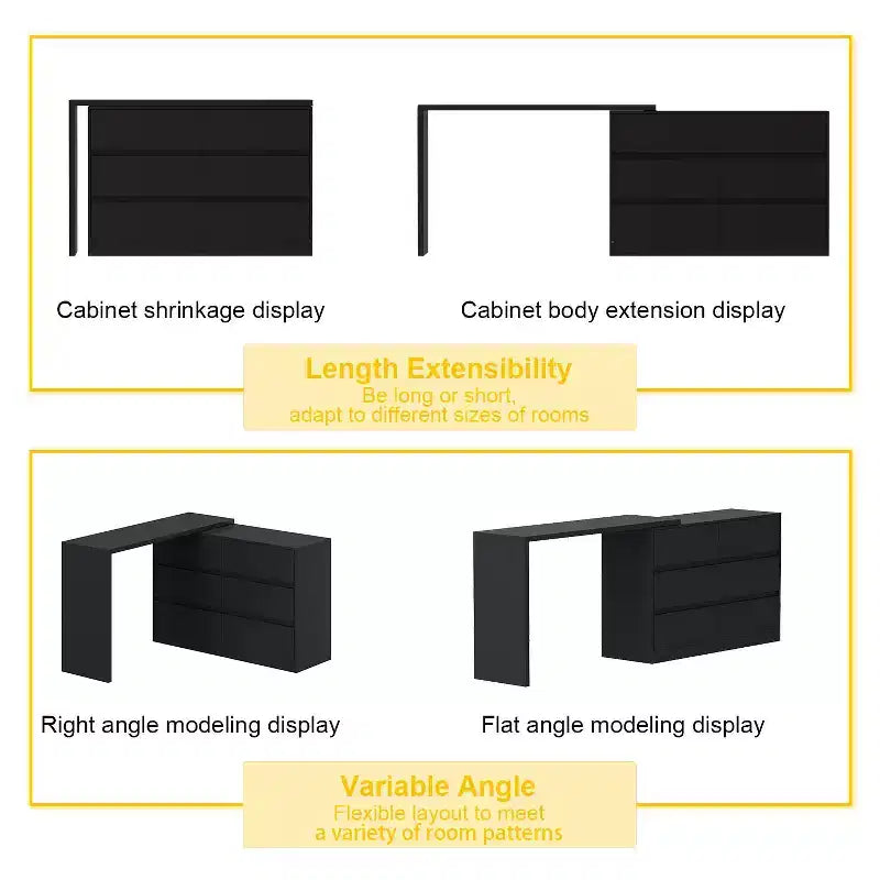 Drehbares/ausziehbares Smart-Buffet-Sideboard mit 6 Schubladen, verlängerter Tischplatte, rutschfester Matte, drehbarem Esstisch und Kücheninsel-Speisekammer
