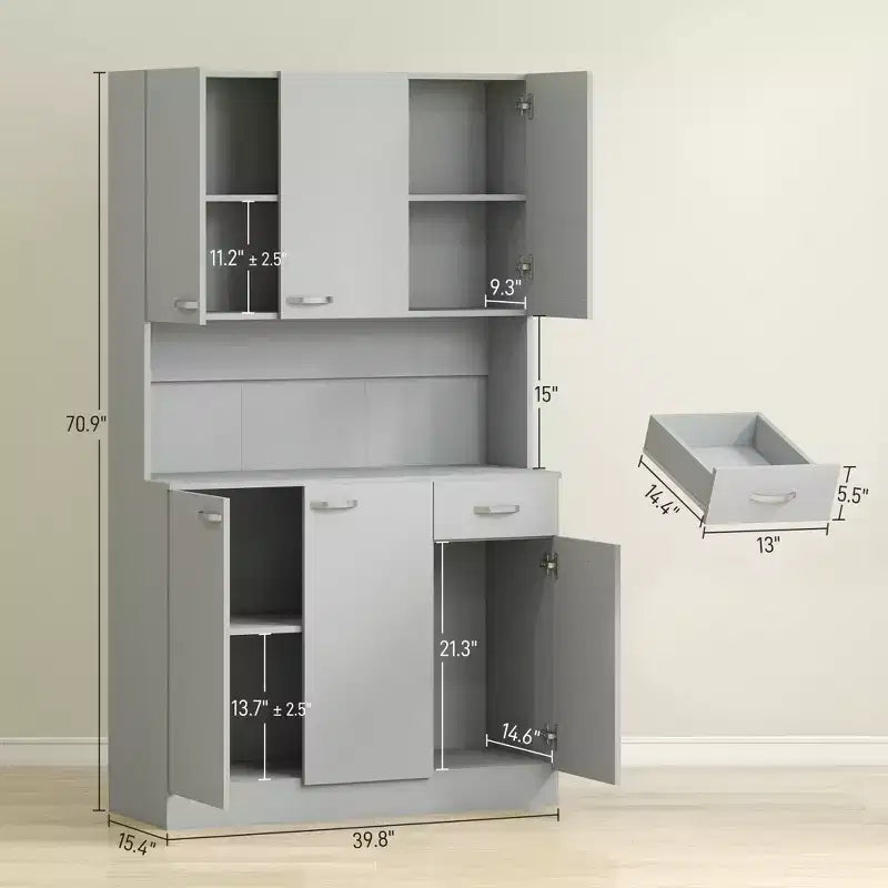 71 Küchenschrank, hoher Aufbewahrungsschrank mit Mikrowellenablage, moderner Küchenbuffetschrank, 3 verstellbare Regalböden für Wohnzimmer und Esszimmer