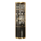 Vitrina de canto glamorosa com vidro brilhante e metal dourado, de formato arredondado