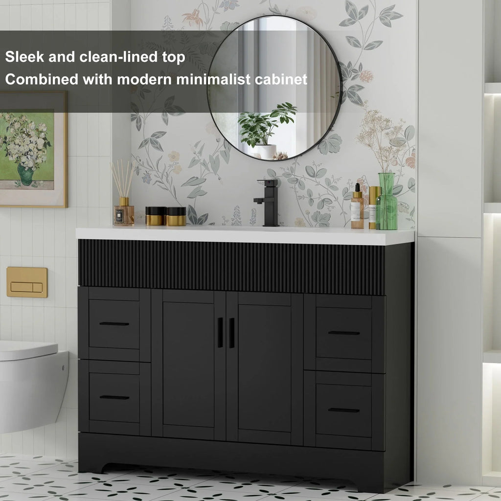 Wavy Line Badezimmermöbel-Set mit Waschbecken und Wasserhahn, 30/36/48 Zoll