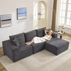 108 modernes Sofa, 3-Sitzer-Sofa in L-Form mit Polsterbezug und Kissen, Sofa mit tiefer Sitzfläche, keine Montage erforderlich