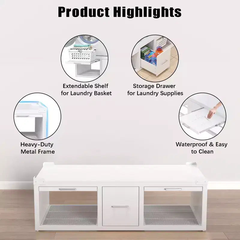 Pedestais GDLF para máquina de lavar e secar, suporte universal para máquina de lavar e secar com prateleira extraível, branco