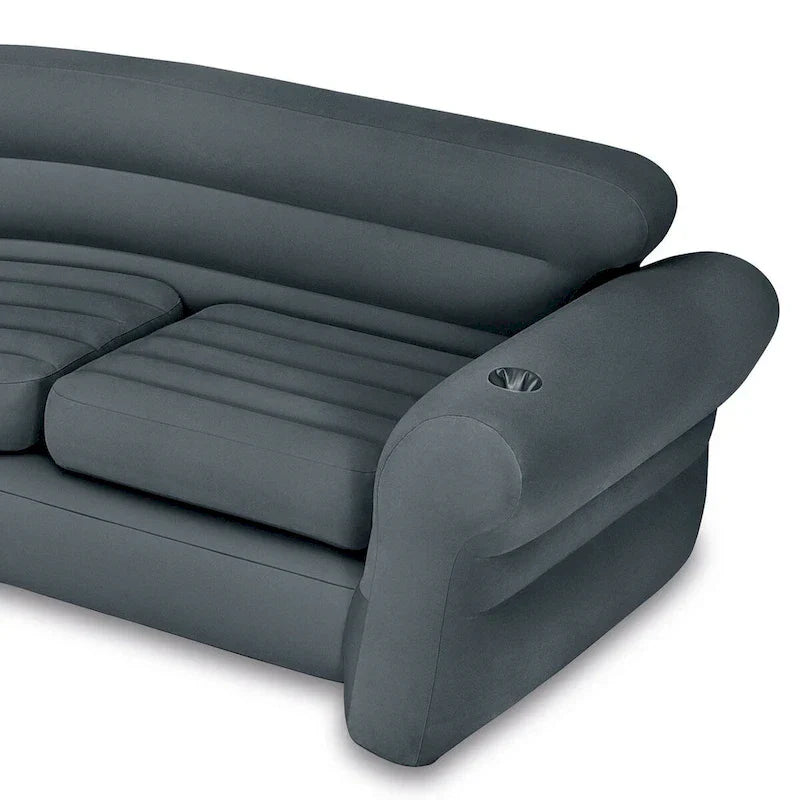 Intex Ecksofa in L-Form, aufblasbare Lounge-Couch mit Getränkehaltern, Grau (2er-Pack) – 26