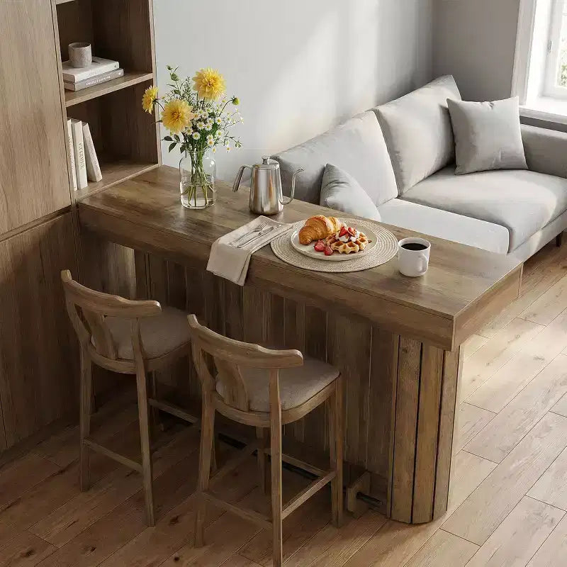 Stół barowy Lantine, drewniany domowy barek o długości 63 cali z metalowym podnóżkiem, stół pubowy z półkami do przechowywania do salonu, bistro lub jadalni (brązowy)