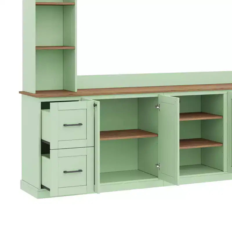 Ensemble mural de centre multimédia de style ferme 4-en-1 ModernLuxe, compatible avec les téléviseurs jusqu'à 70 pouces, meuble TV avec étagères réglables et tiroirs