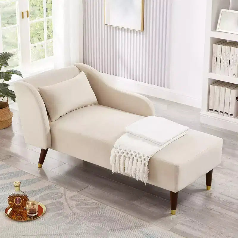 Moderner Samt-Chaiselongue-Sessel, gepolsterter Relaxsessel mit geschwungener Armlehne, Schlafsofa für Schlafzimmer, Büro oder Wohnzimmer