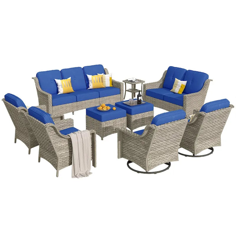 Ensemble de conversation de mobilier de patio extérieur XIZZI en 9 pièces avec fauteuil pivotant