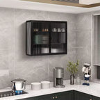 Meuble mural moderne Okak à 2 portes avec rangement à 3 niveaux et portes vitrées, pour entrée/salle à manger/salon/cuisine