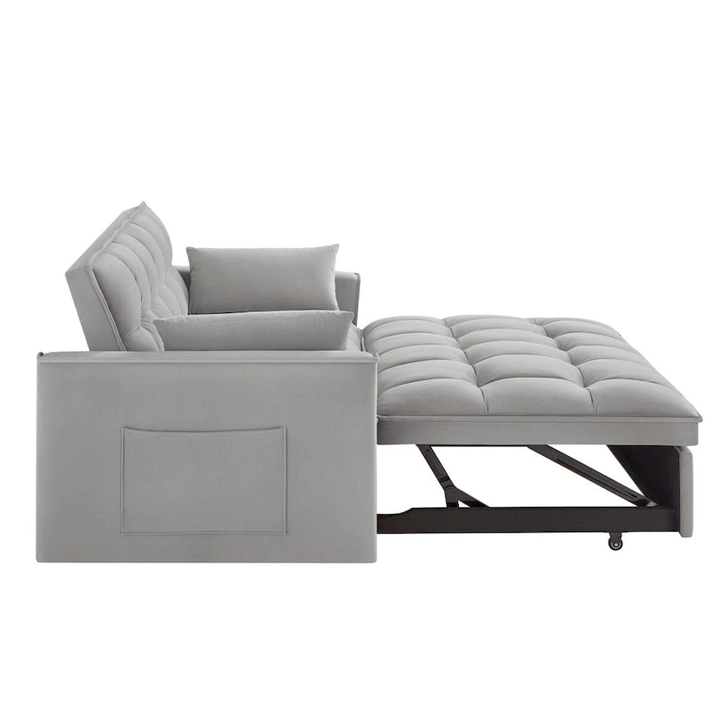 Sofá-cama de 2 lugares 4 em 1 com braços e bolsos de arrumação, sofá-cama extraível multifunções com encosto ajustável