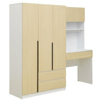 3-in-1-Kleiderschrank mit Schminktisch, Schreibtisch-Set, Schlafzimmerschrank mit 2 Schubladen, 3 Türen und Stauraum