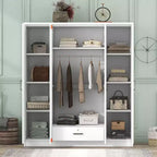 Armoire-penderie en bois à 4 portes avec tringle, 1 tiroir et étagères de rangement