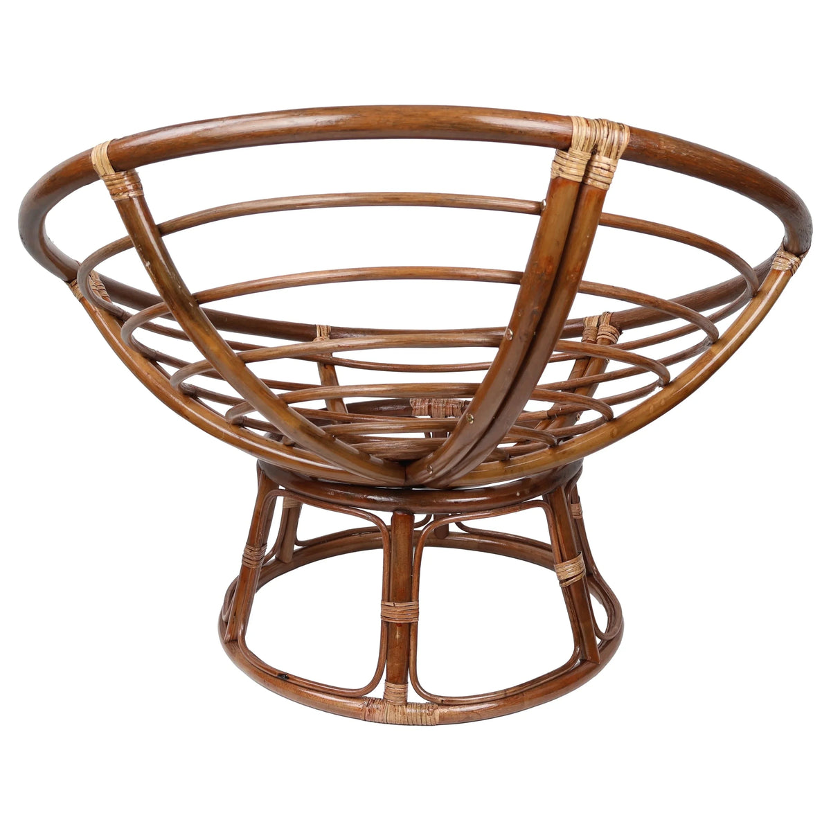 Bali Rattan-Papasan-Sessel mit 42-Zoll-Durchmesser und Köperstoffkissen