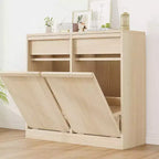 Kippbarer Mülleimer aus natürlicher Eiche, Mülleimer mit Stauraum und Schublade, versteckter Müllschrank, Wäschekorb für Küche, Esszimmer und Wohnzimmer