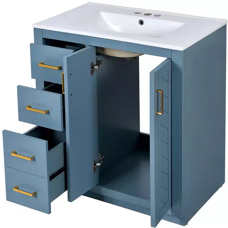 Badkamermeubel voor enkele wastafel van 30 met kast en 3 laden - zwart / blauw / groen / indigo / wit