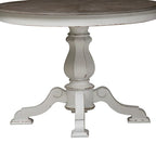 Mesa de jantar redonda com pé central Magnolia Manor e extensões - 2 acabamentos