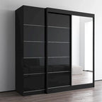 Roupeiro de 2 portas com espelho, frente de vidro, para 2 pessoas (cinzento / preto / branco)
