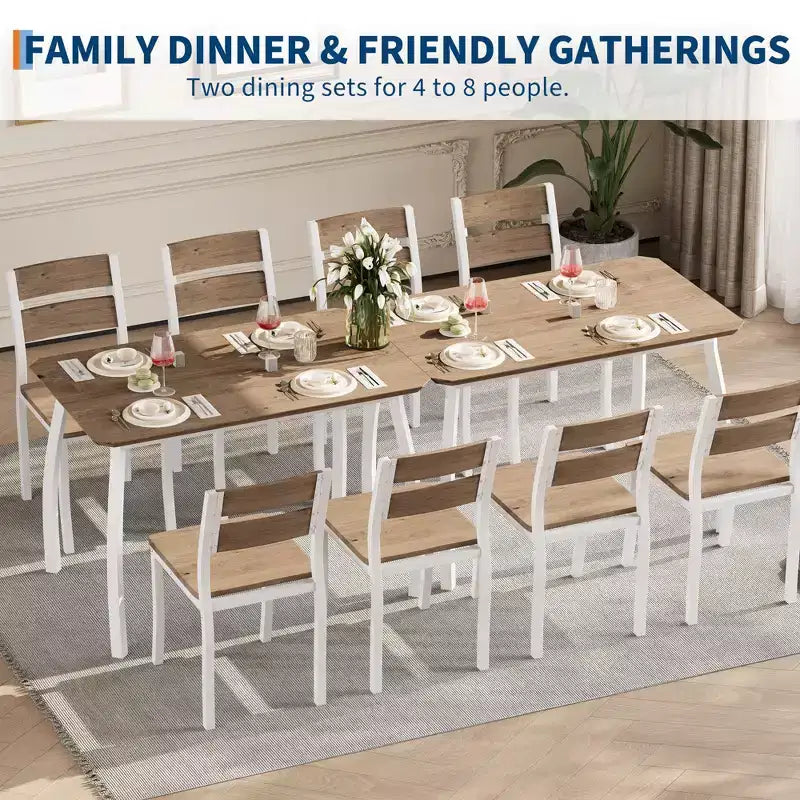 Ensemble table et chaises de cuisine à structure métallique en 5 pièces, avec design chanfreiné