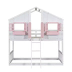 Cama alta de tamanho Twin em forma de casa, cama alta de madeira tipo casinha com escada e barreiras de proteção para crianças