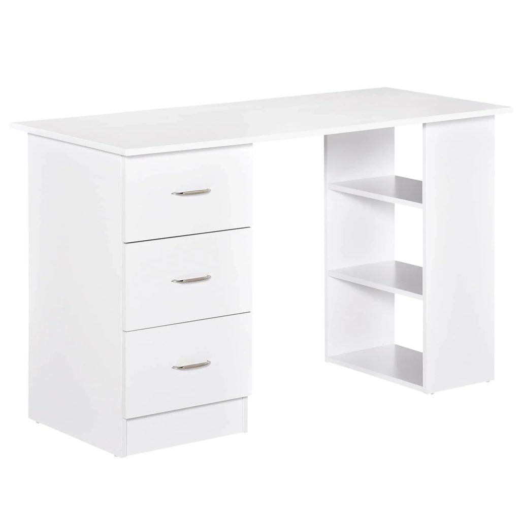 HOMCOM 47 modern thuiskantoorbureau met boekenkast, schrijftafel en werkplek, met 3 laden en opbergplank - wit