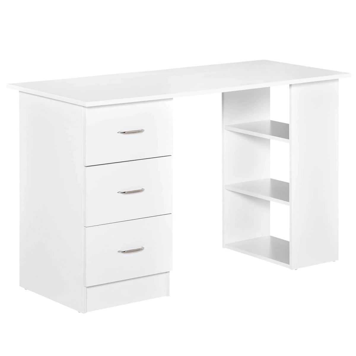 HOMCOM 47 modern thuiskantoorbureau met boekenkast, schrijftafel en werkplek, met 3 laden en opbergplank - wit