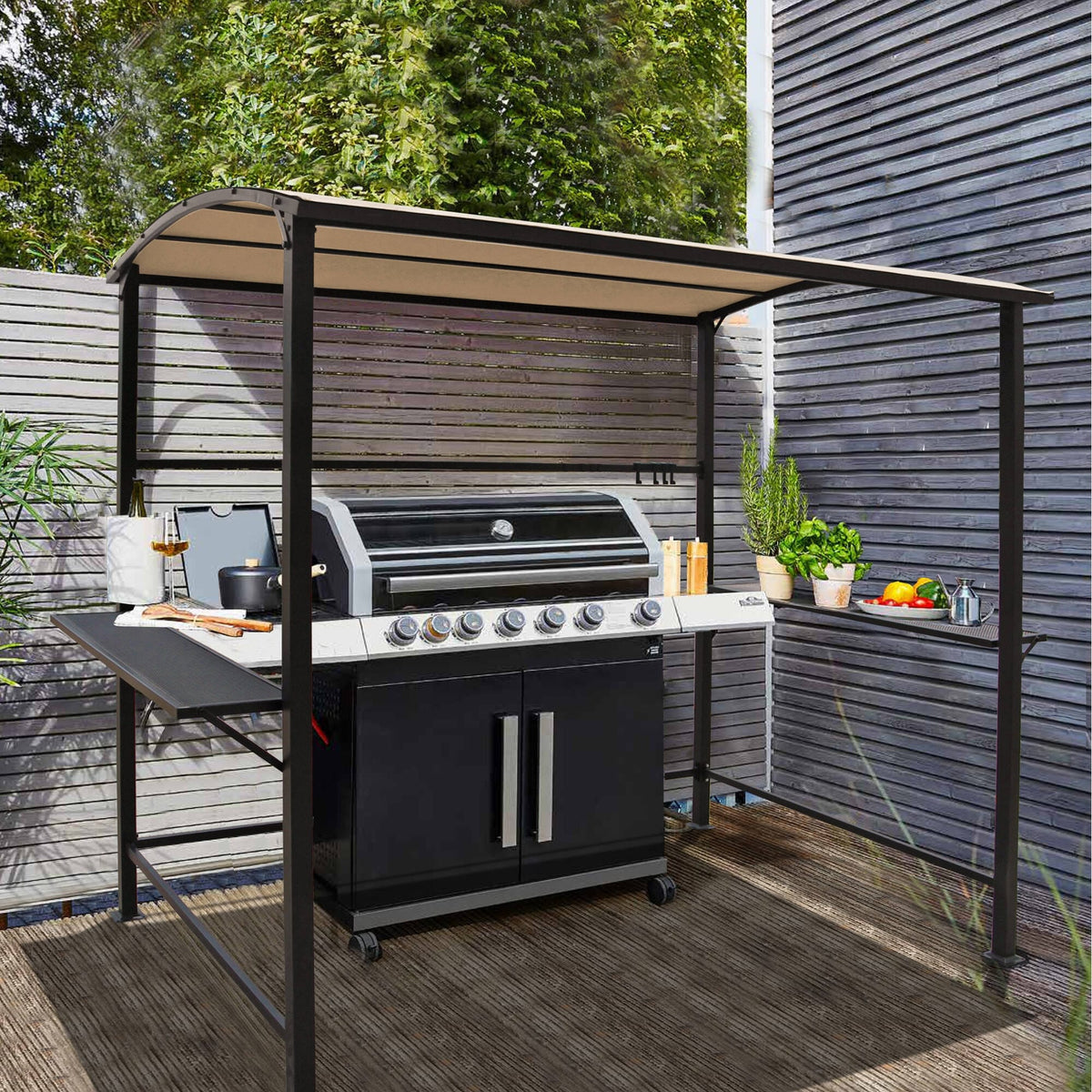 Grillpavillon mit Stahlrahmen, 5 x 8 Fuß, für den Außenbereich, Überdachung und Grillunterstand