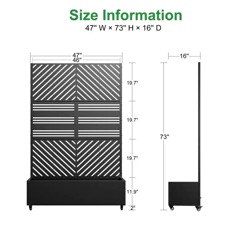 MAYEERTY truhlík s mříží, železo, černý, paralelní linie 01, lamelový klasický kombinovaný styl, 72x47x16in, sada 3 kusů