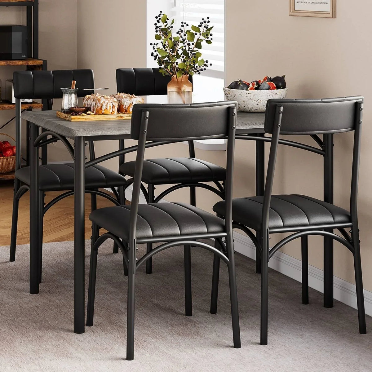 Conjunto de mesa de jantar retangular para 4 pessoas com cadeiras estofadas