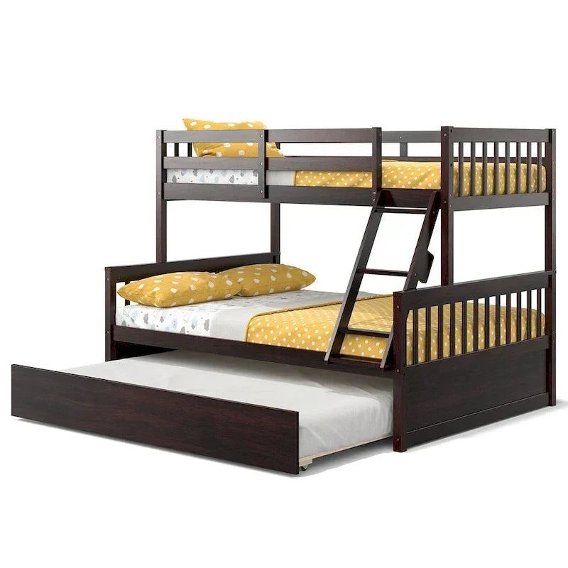 Letto a castello Gymax con letto singolo sopra un letto matrimoniale, estraibile singolo e piattaforma convertibile