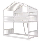 Cama alta de tamanho Twin em forma de casa, cama alta de madeira tipo casinha com escada e barreiras de proteção para crianças