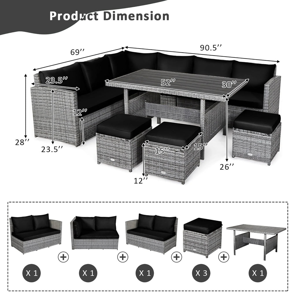 Costway 7-teiliges Dining-Set aus Polyrattan für die Terrasse mit Ecksofa, Couch und Hocker – Details anzeigen
