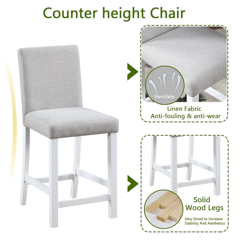 Modernes 5-teiliges Esszimmer-Set mit quadratischem Tisch in Tresenhöhe und 4 gepolsterten Stühlen