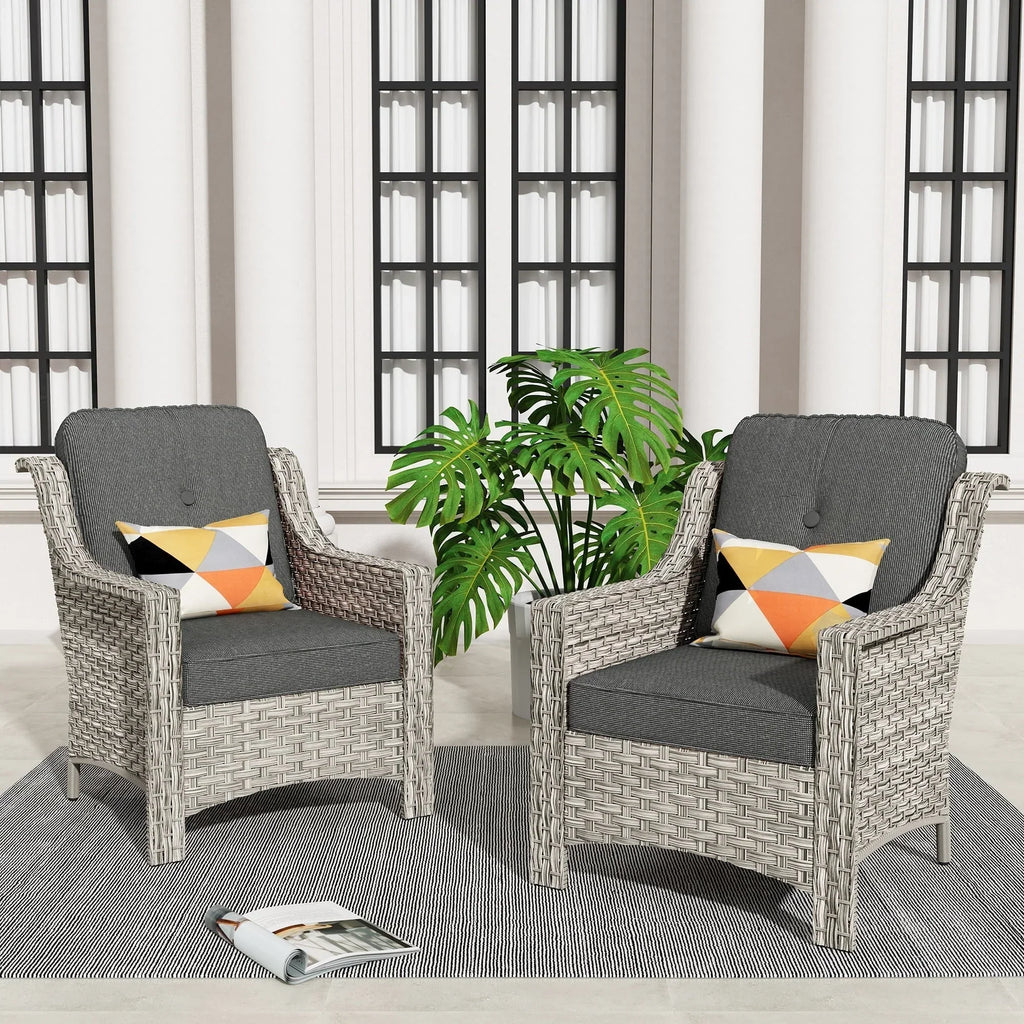 HOOOWOOO 2-teiliges Gartenstuhl-Set aus Korbgeflecht und Rattan mit hoher Rückenlehne