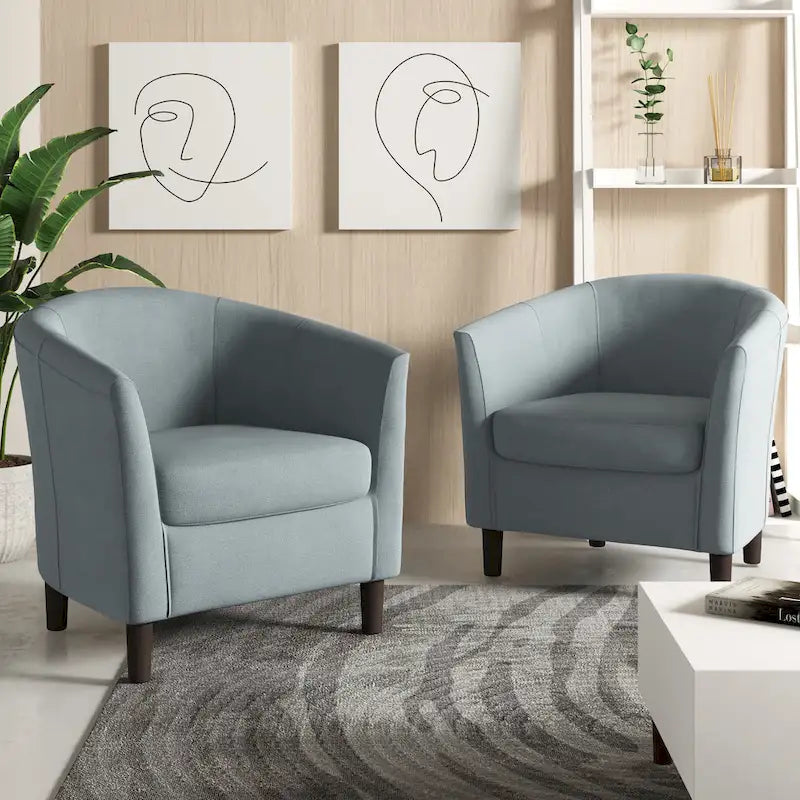 2er-Set moderne Leinen-Sessel im Fassdesign, Clubsessel