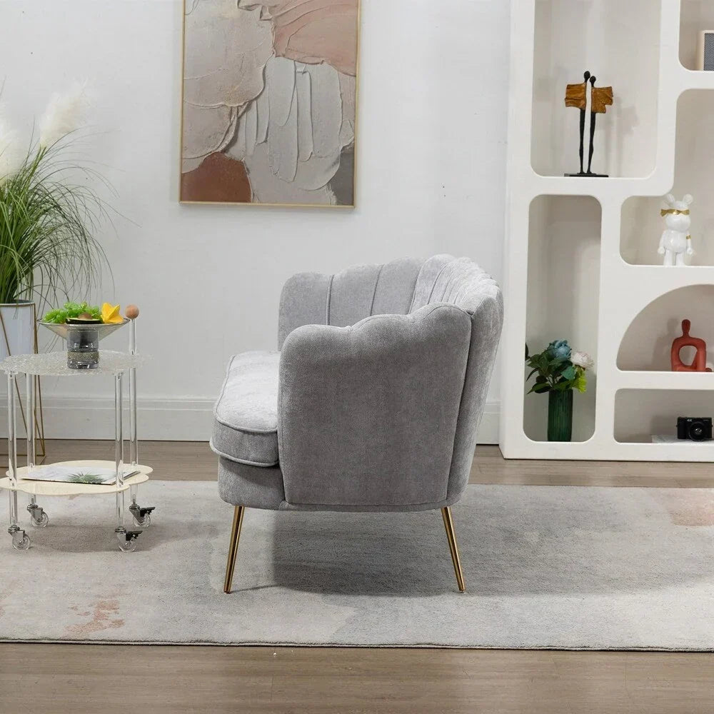 Kleines Mini-Sofa für zwei Personen mit goldenem Metallbein – 2 Sitzplätze