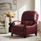 Křeslo Alex v polovině století moderním stylu s pákovým mechanismem, z pravé kůže s dřevěnými zaoblenými područkami