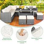 Costway 7-teiliges Dining-Set aus Polyrattan für die Terrasse mit Ecksofa, Couch und Hocker – Details anzeigen