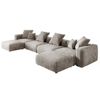 Grand canapé d’angle modulable en velours côtelé, en U, 4 places, avec 2 poufs et 5 coussins