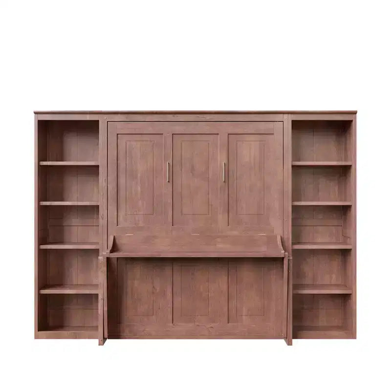 Lit escamotable mural pleine taille/queen gain de place avec bureau et bibliothèque, brun foncé – ModernLuxe