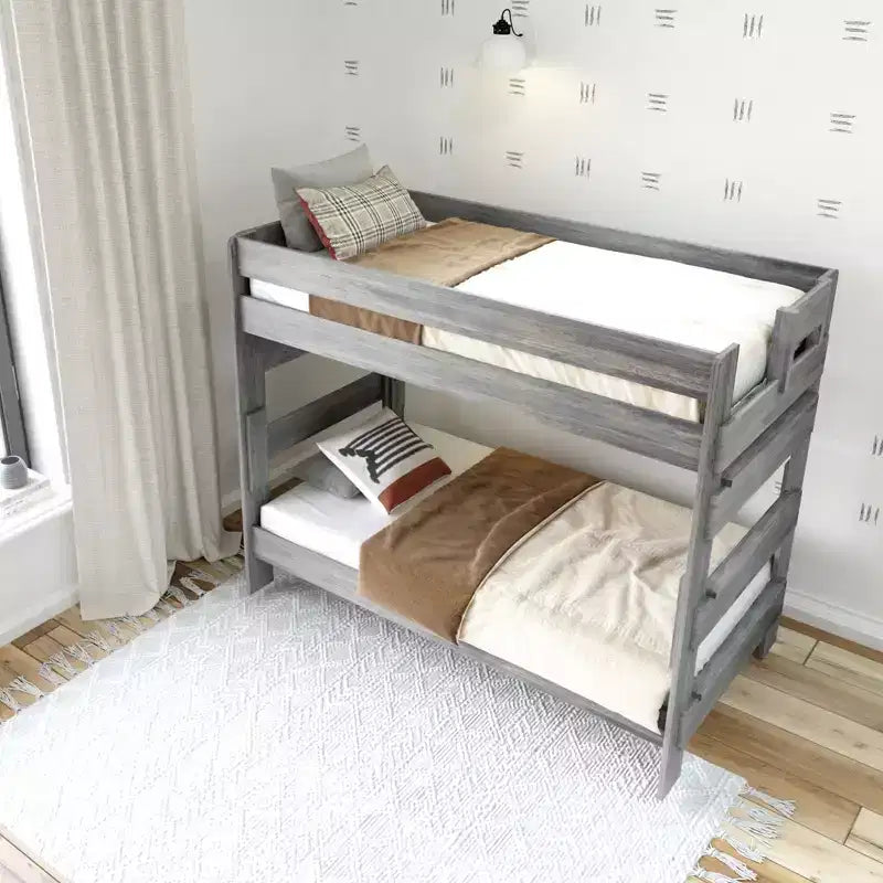 Plank+Beam, piętrowe łóżko dwuosobowe typu twin over twin z litego drewna w stylu farmhouse dla dorosłych