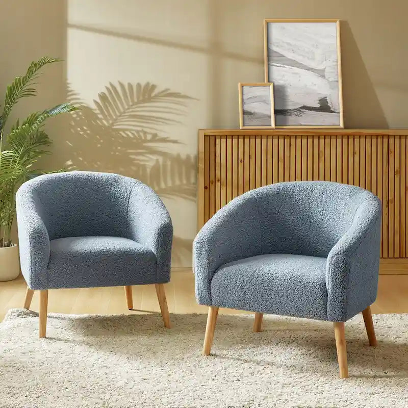 Nowoczesny fotel boucle Sheila 30 W z nogami z litego drewna, zestaw 2 szt., HULALA HOME
